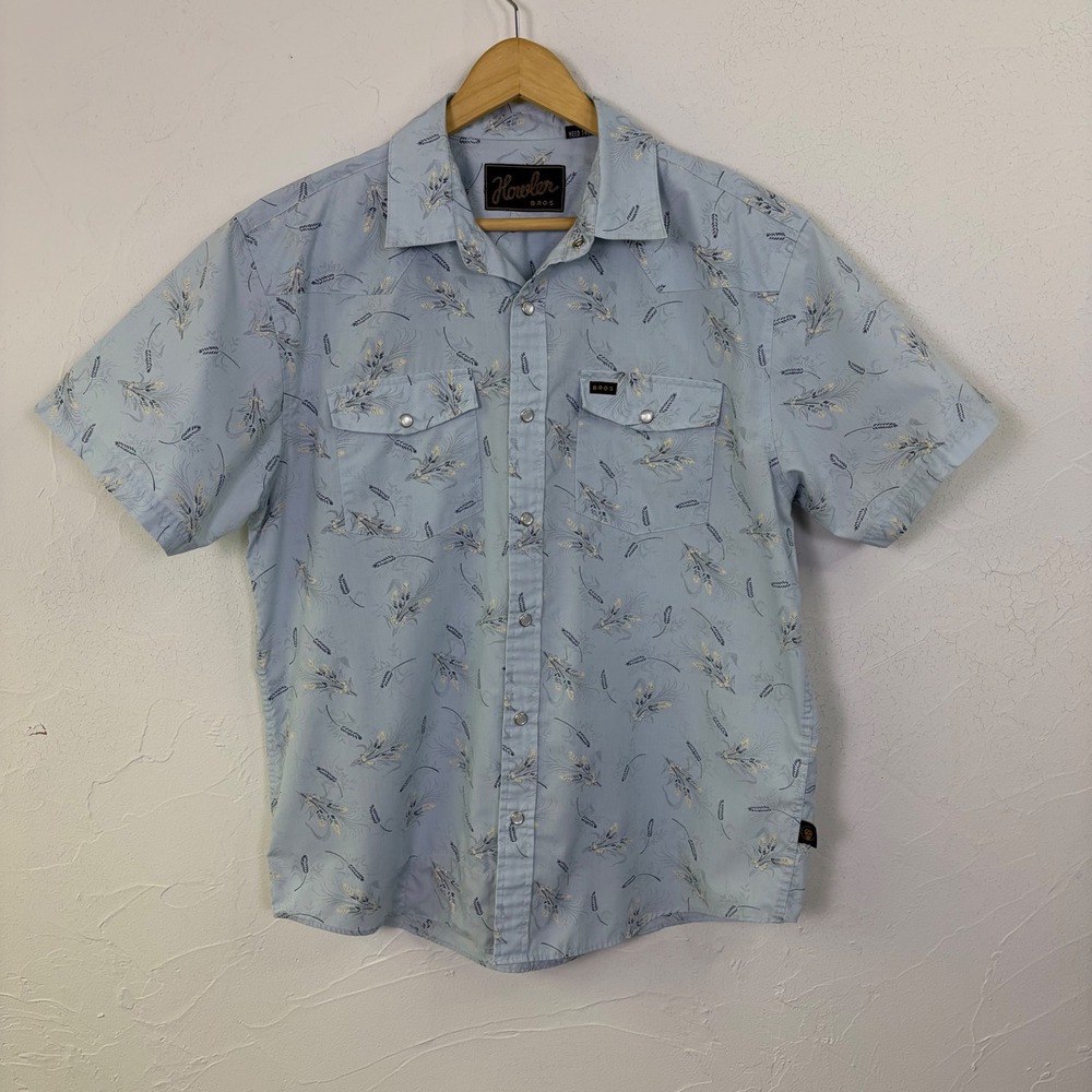 Howler Brothers Pearl Snap Shirt Mens Medium Blue Wheat Print Western Gorpcore